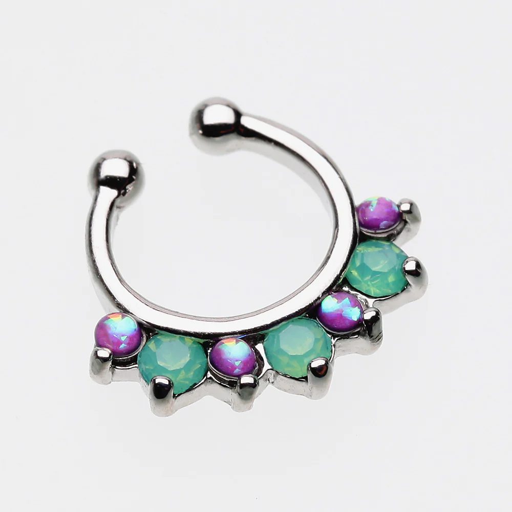 Opal Sparkle Deuce Fake Septum Clip-On Ring - Image 3