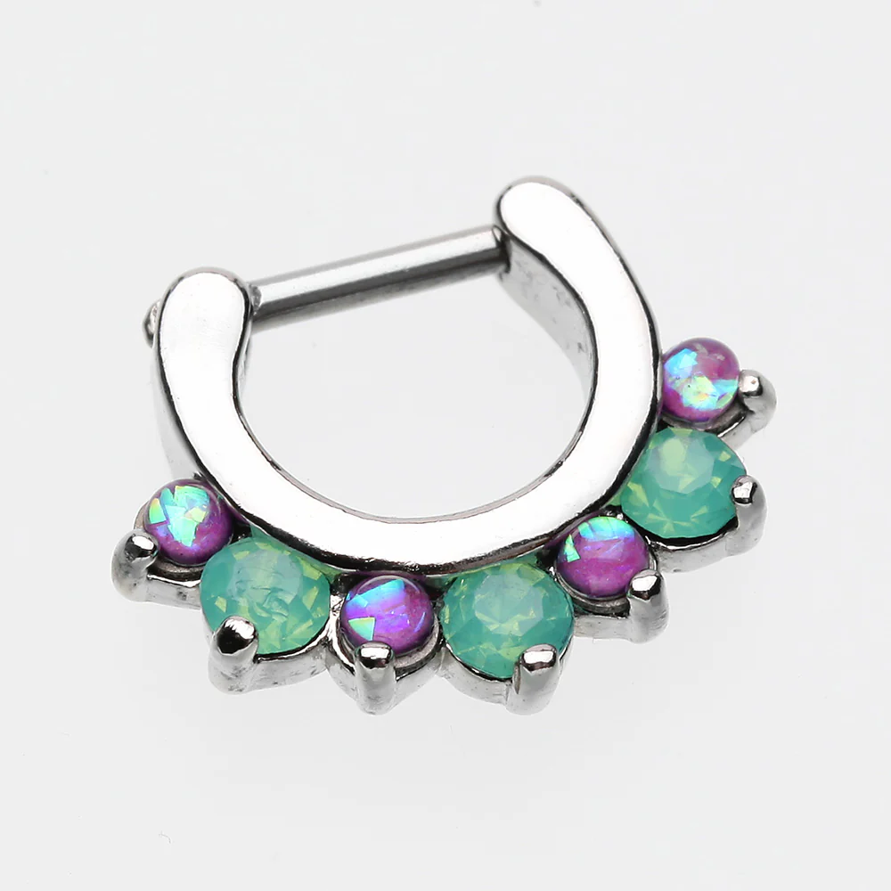 Opal Sparkle Deuce Septum Clicker Ring - Image 3