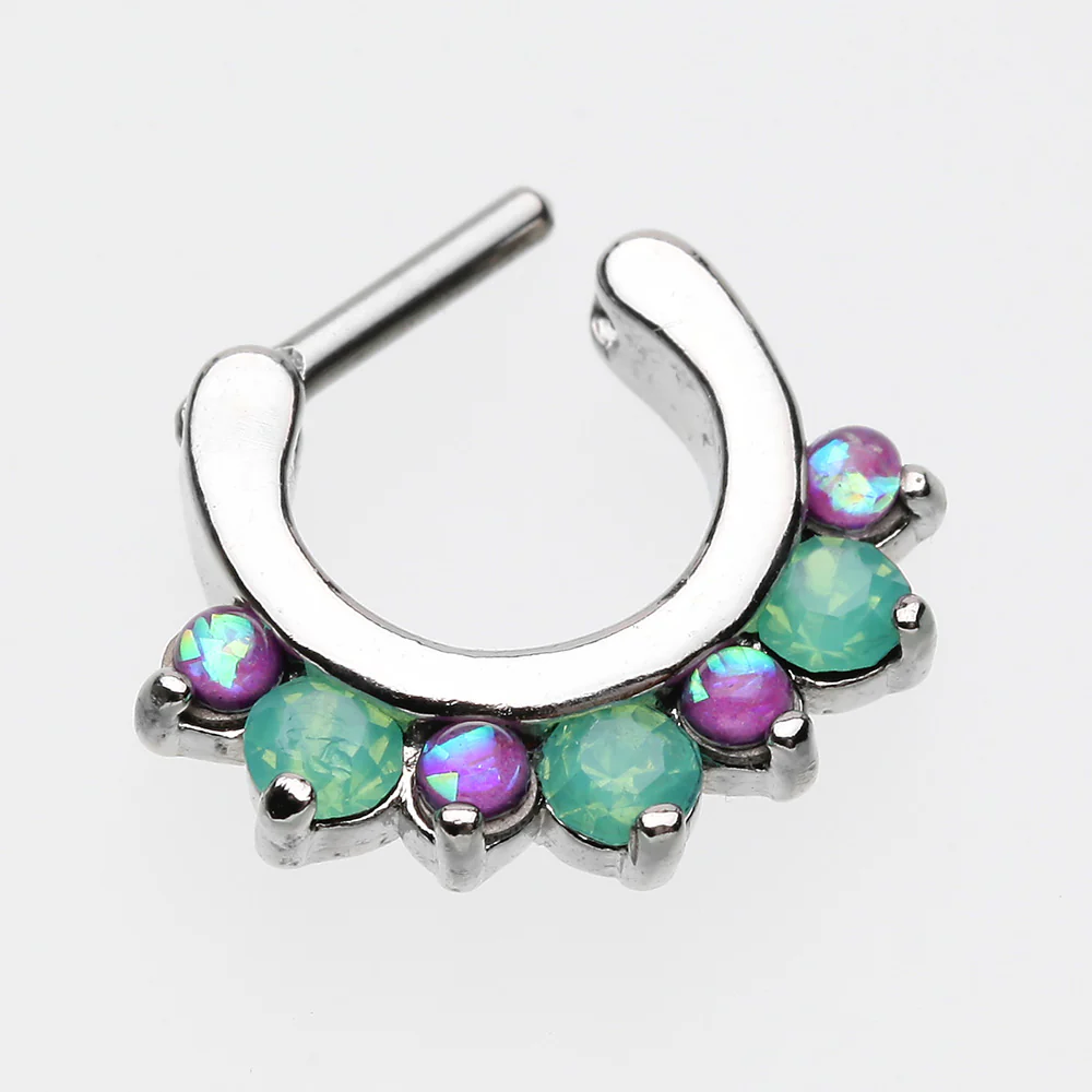 Opal Sparkle Deuce Septum Clicker Ring - Image 4