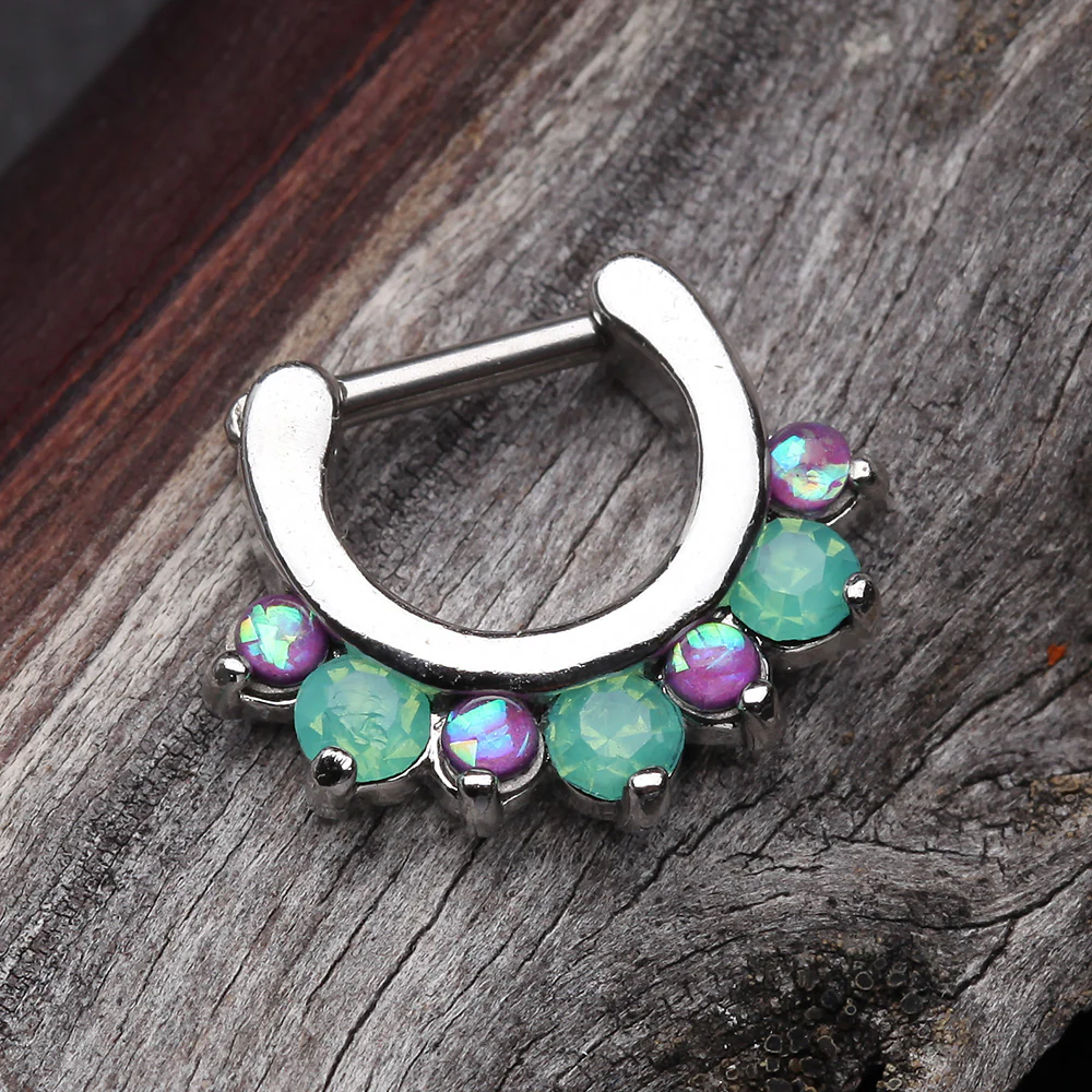 Opal Sparkle Deuce Septum Clicker Ring - Image 5