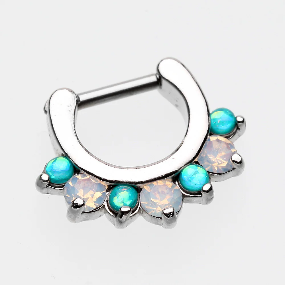Opal Sparkle Deuce Septum Clicker Ring - Image 3