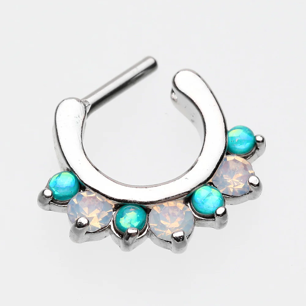 Opal Sparkle Deuce Septum Clicker Ring - Image 4