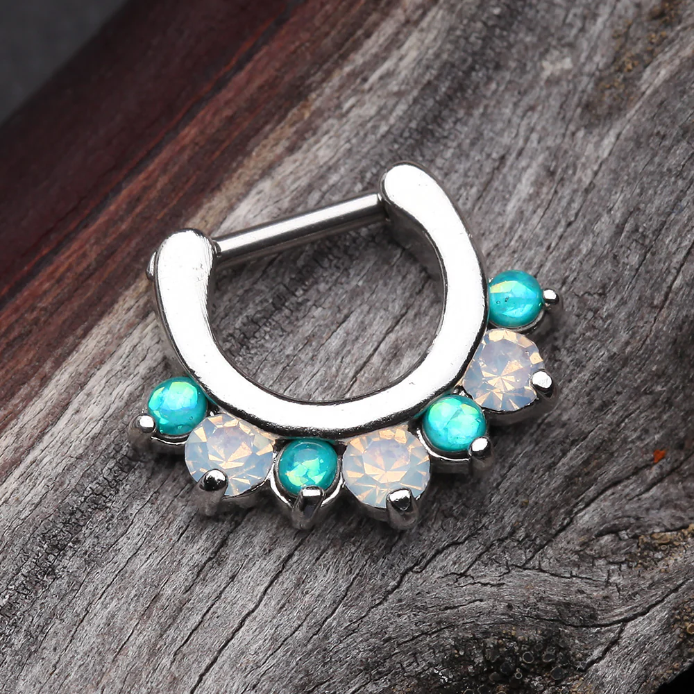 Opal Sparkle Deuce Septum Clicker Ring - Image 5