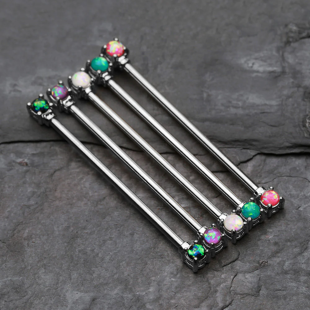 Opal Sparkle Prong Industrial Barbell - Image 3