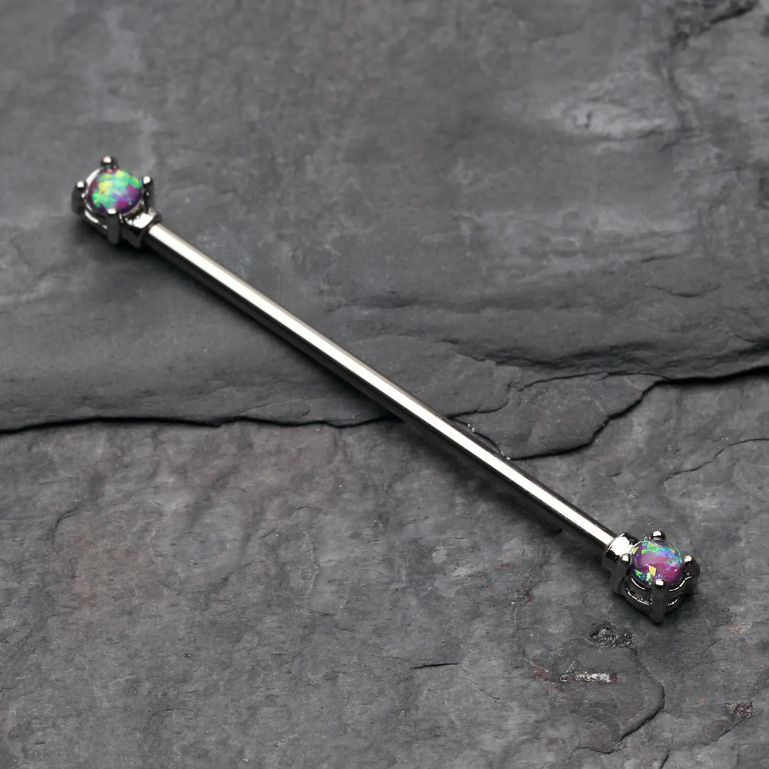 Opal Sparkle Prong Industrial Barbell - Image 2