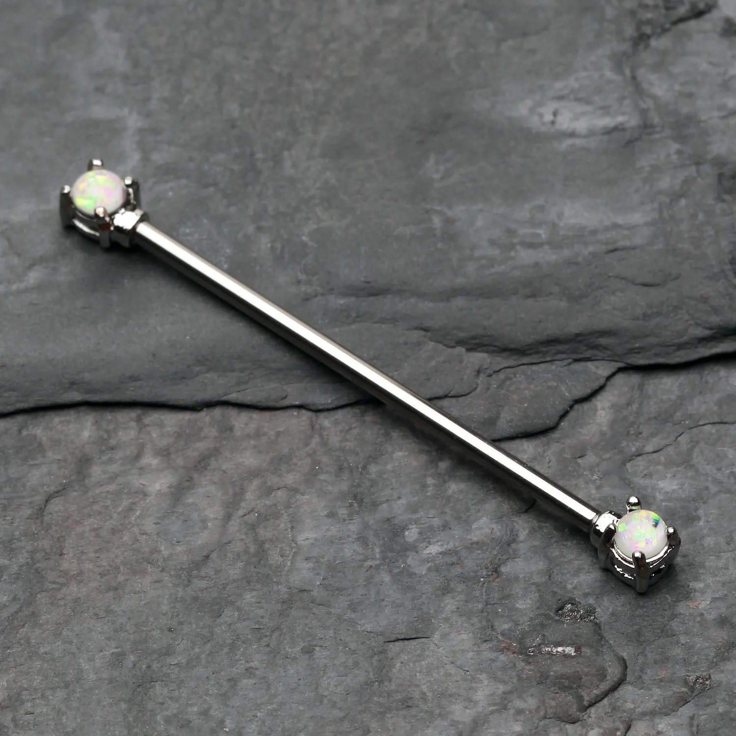 Opal Sparkle Prong Industrial Barbell - Image 2