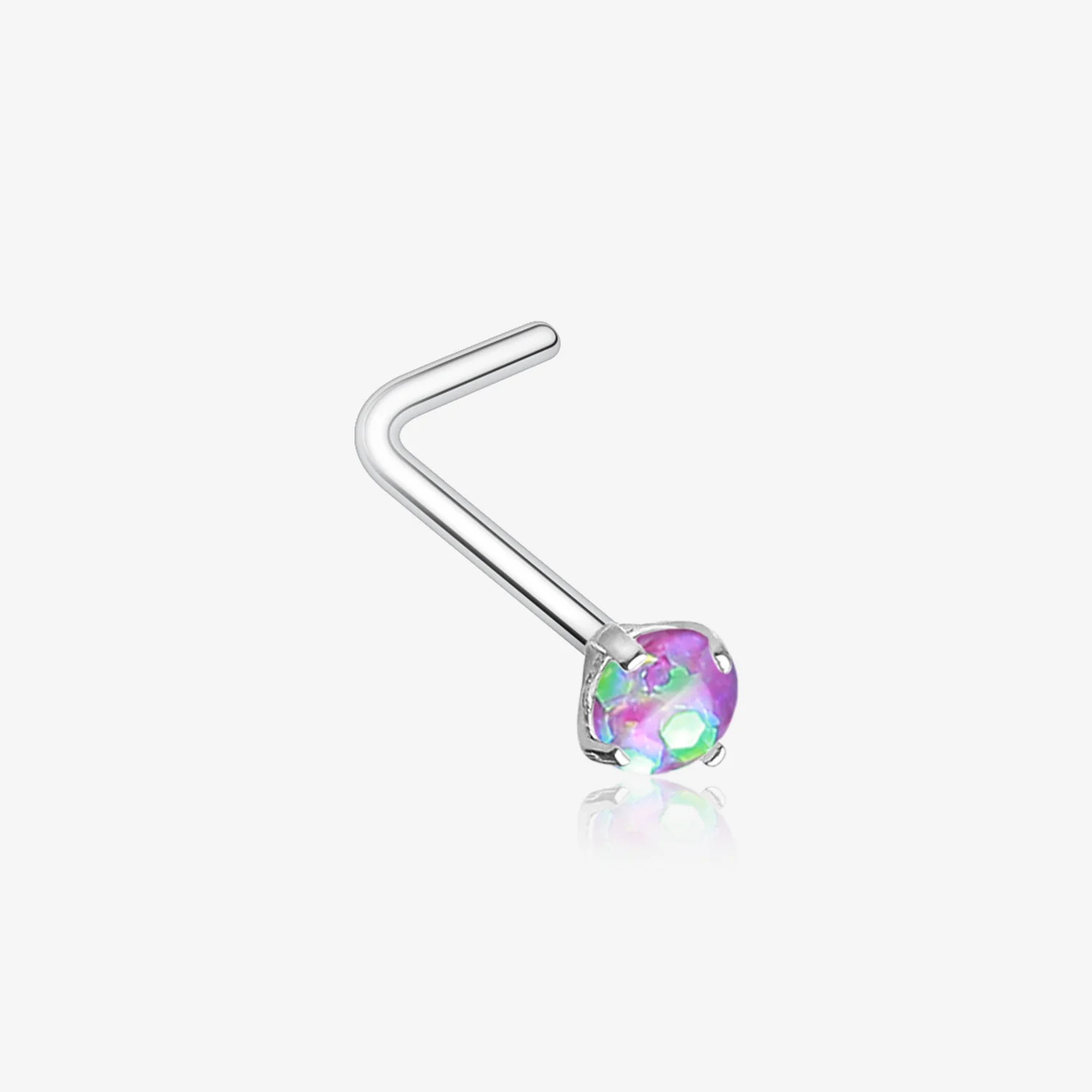 Opal Sparkle Prong Set L-Shaped Nose Ring