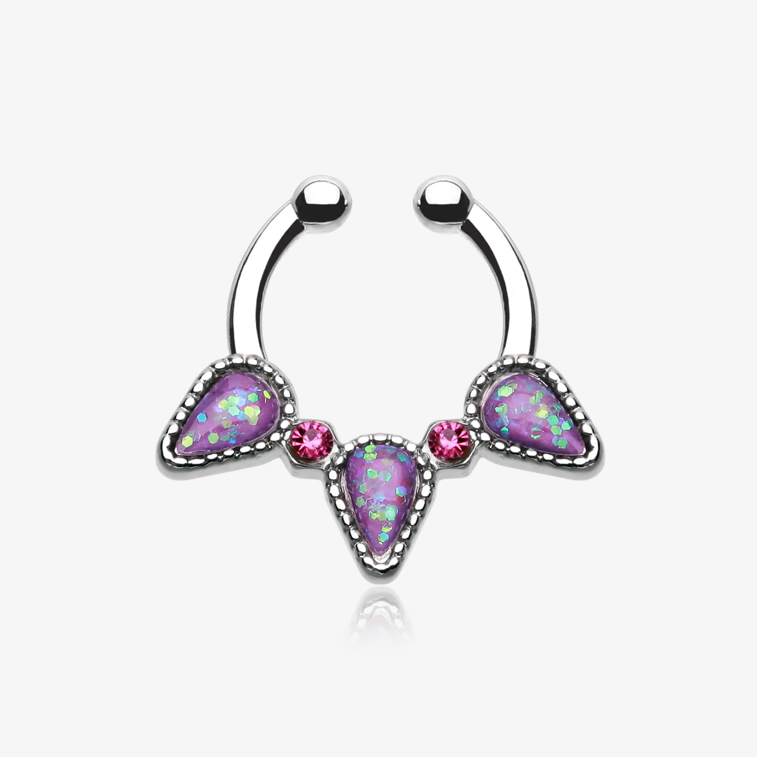 Opal Sparkle Trident Fake Septum Clip-On Ring