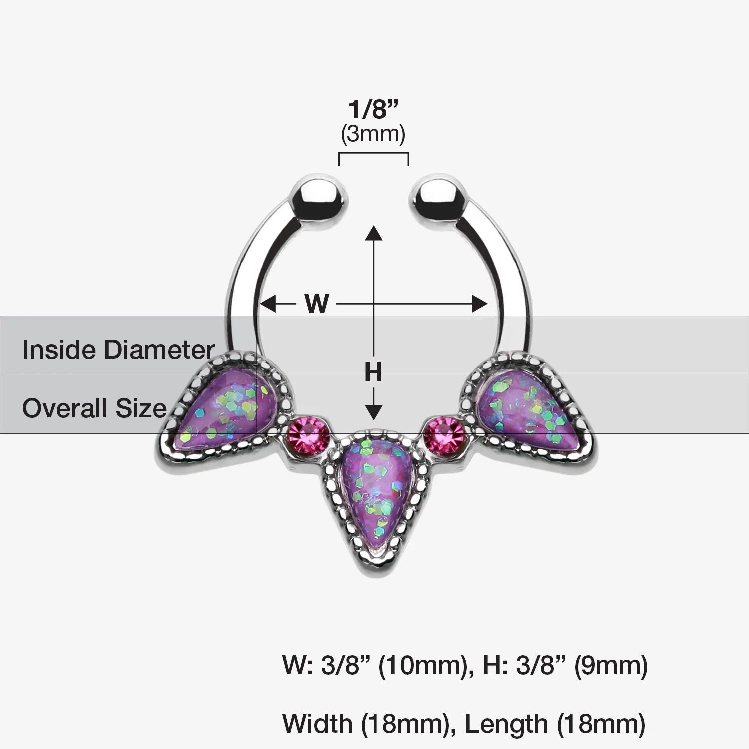 Opal Sparkle Trident Fake Septum Clip-On Ring - Image 2