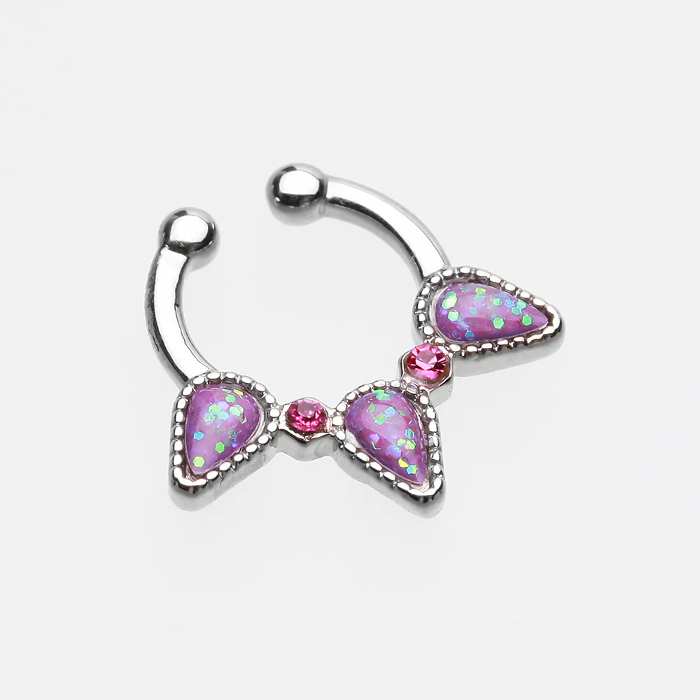 Opal Sparkle Trident Fake Septum Clip-On Ring - Image 3