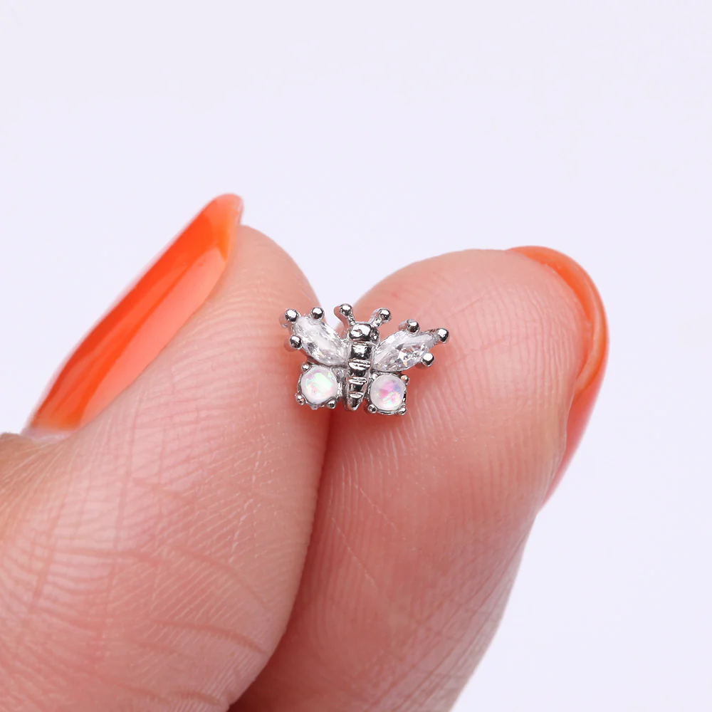 Opalescent Butterfly Sparkle Nose Stud Ring - Image 3