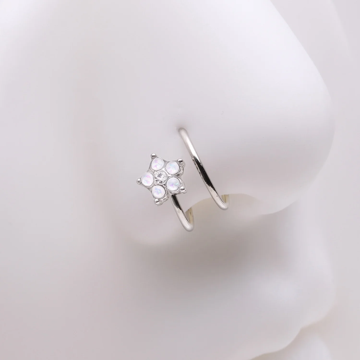 Opalescent Opal Sparkle Flower Double Hoop Non-Piercing Nose Cuff - Image 2