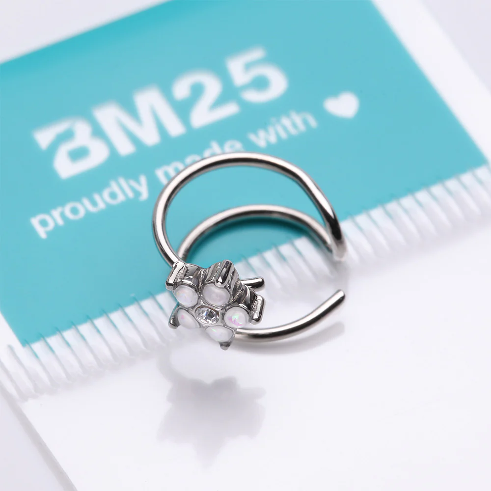 Opalescent Opal Sparkle Flower Double Hoop Non-Piercing Nose Cuff - Image 5