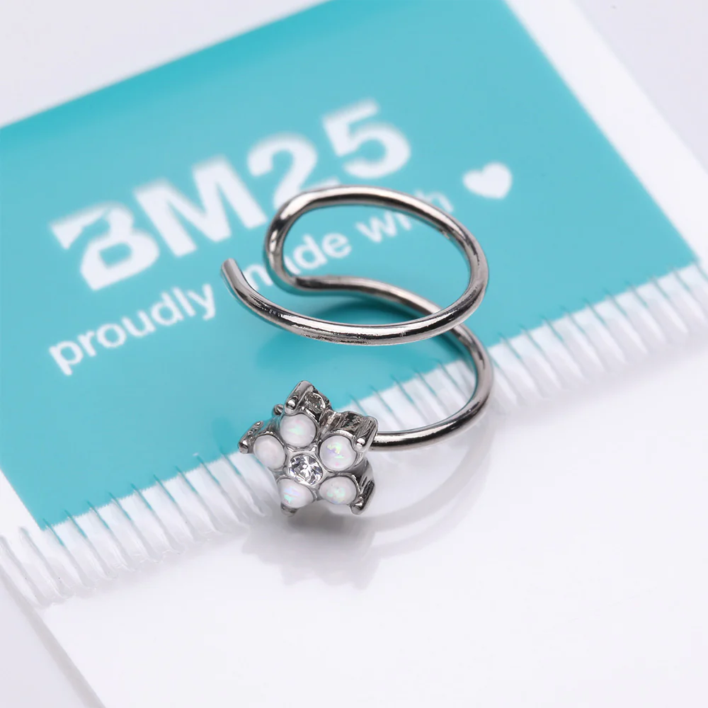 Opalescent Sparkle Flower Double Hoop Non-Piercing Cartilage Helix Ear Clip Cuff - Image 5
