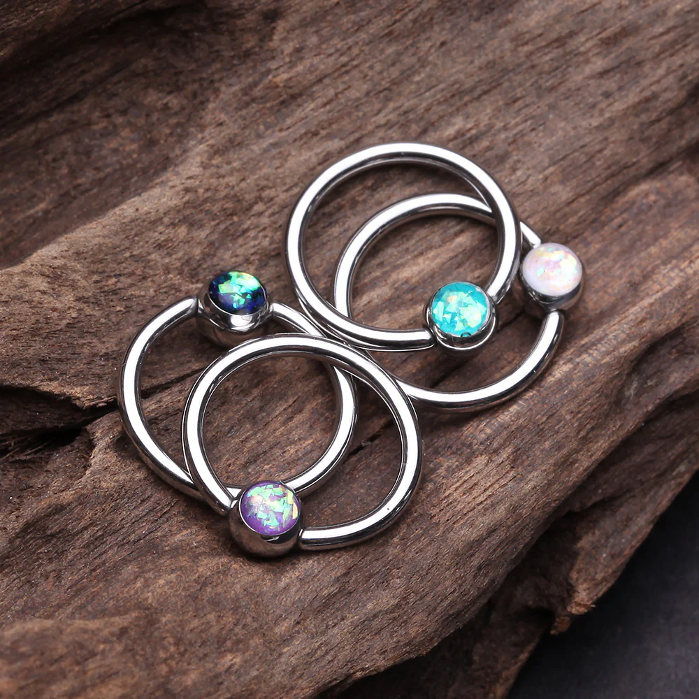 Opalescent Sparkle Steel Captive Bead Ring - Image 3