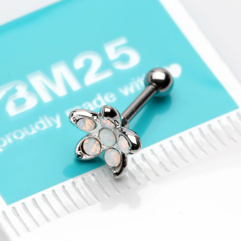 Opalite Delight Fire Opal Flower Cartilage Tragus Barbell Earring - Image 3