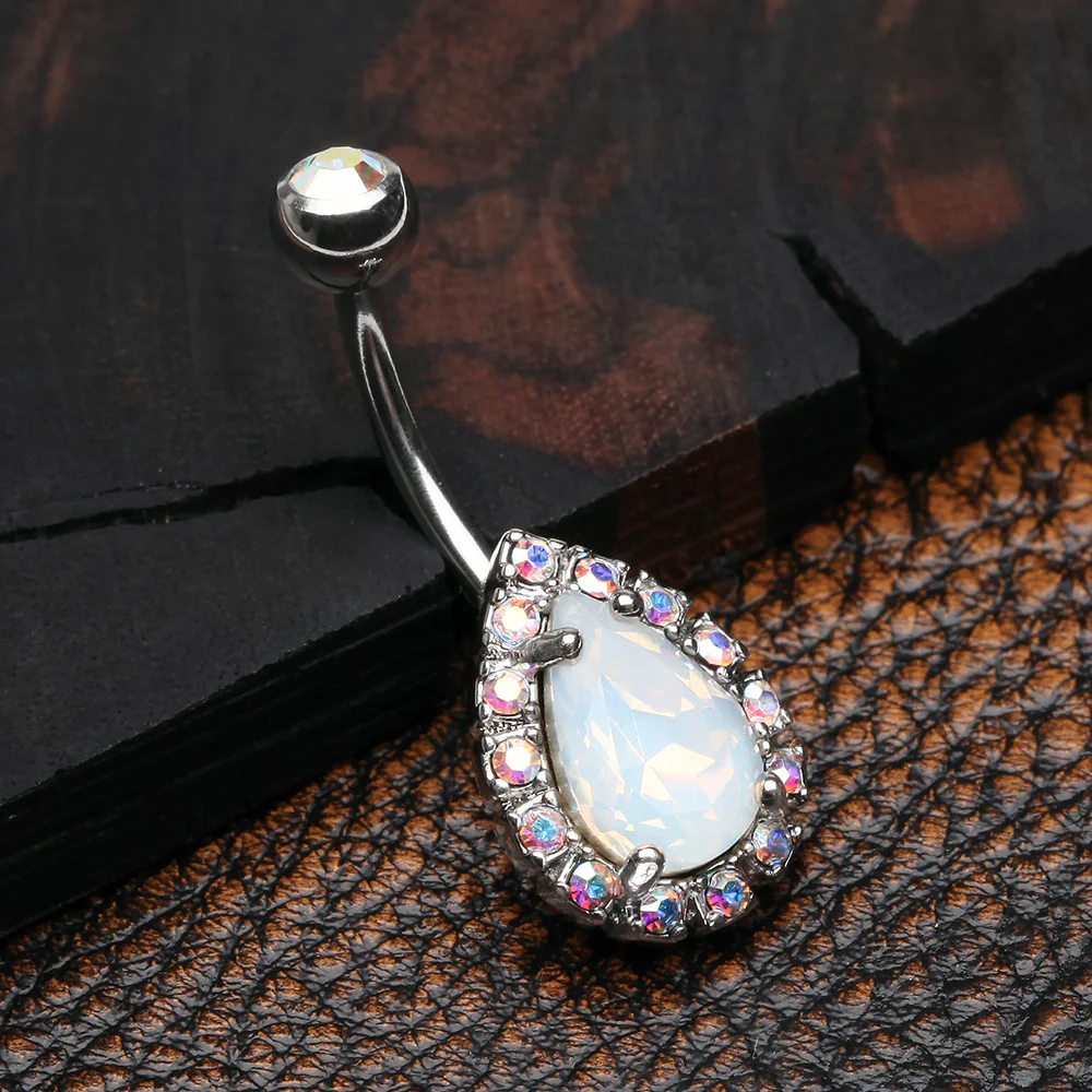 Opalite Multi-Gem Sparkle Teardrop Belly Button Ring - Image 3