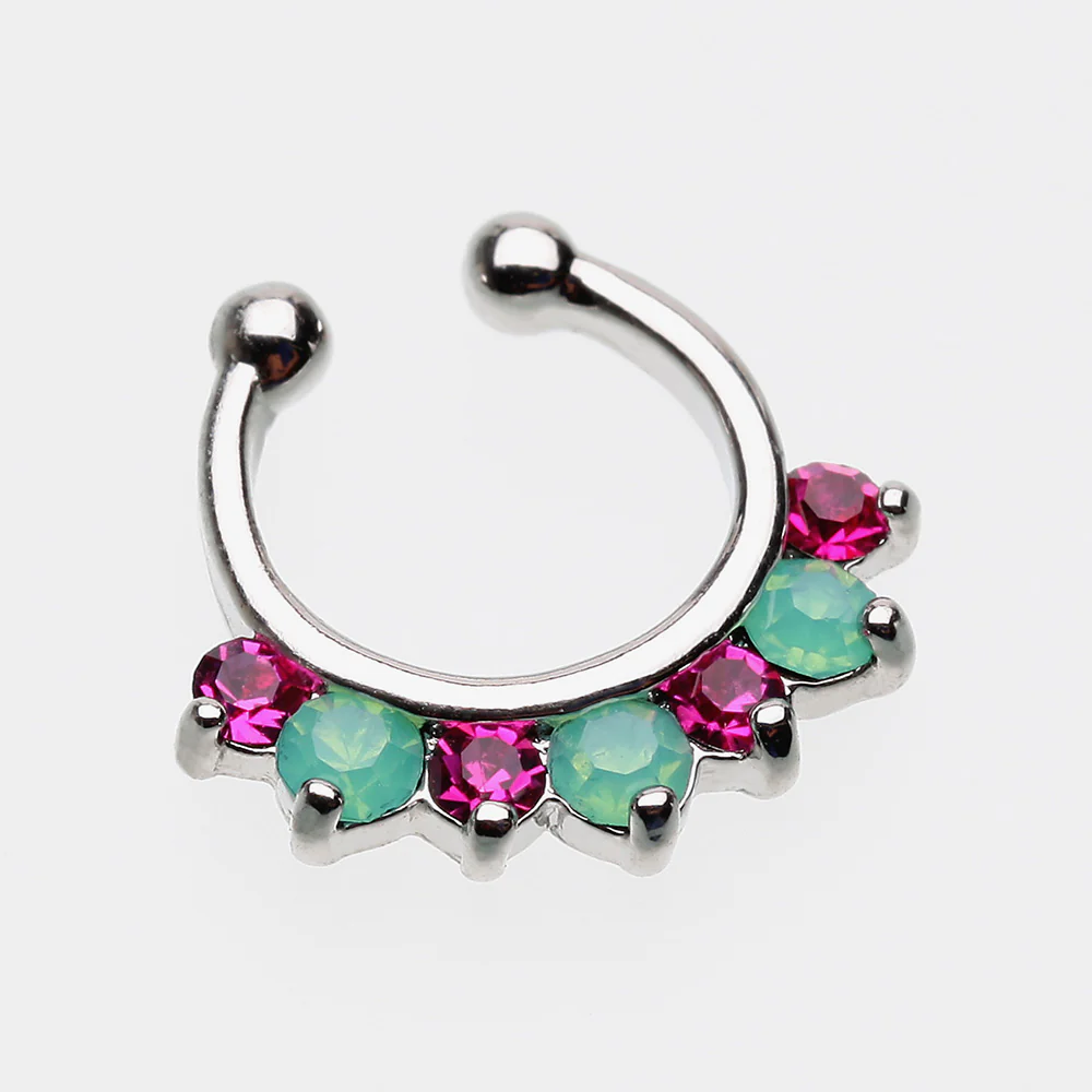 Opalite Sparkle Deuce Fake Septum Clip-On Ring - Image 3