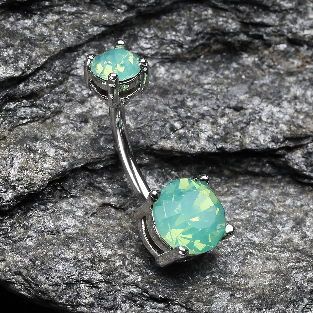 Opalite Sparkle Prong Set Belly Button Ring - Image 3