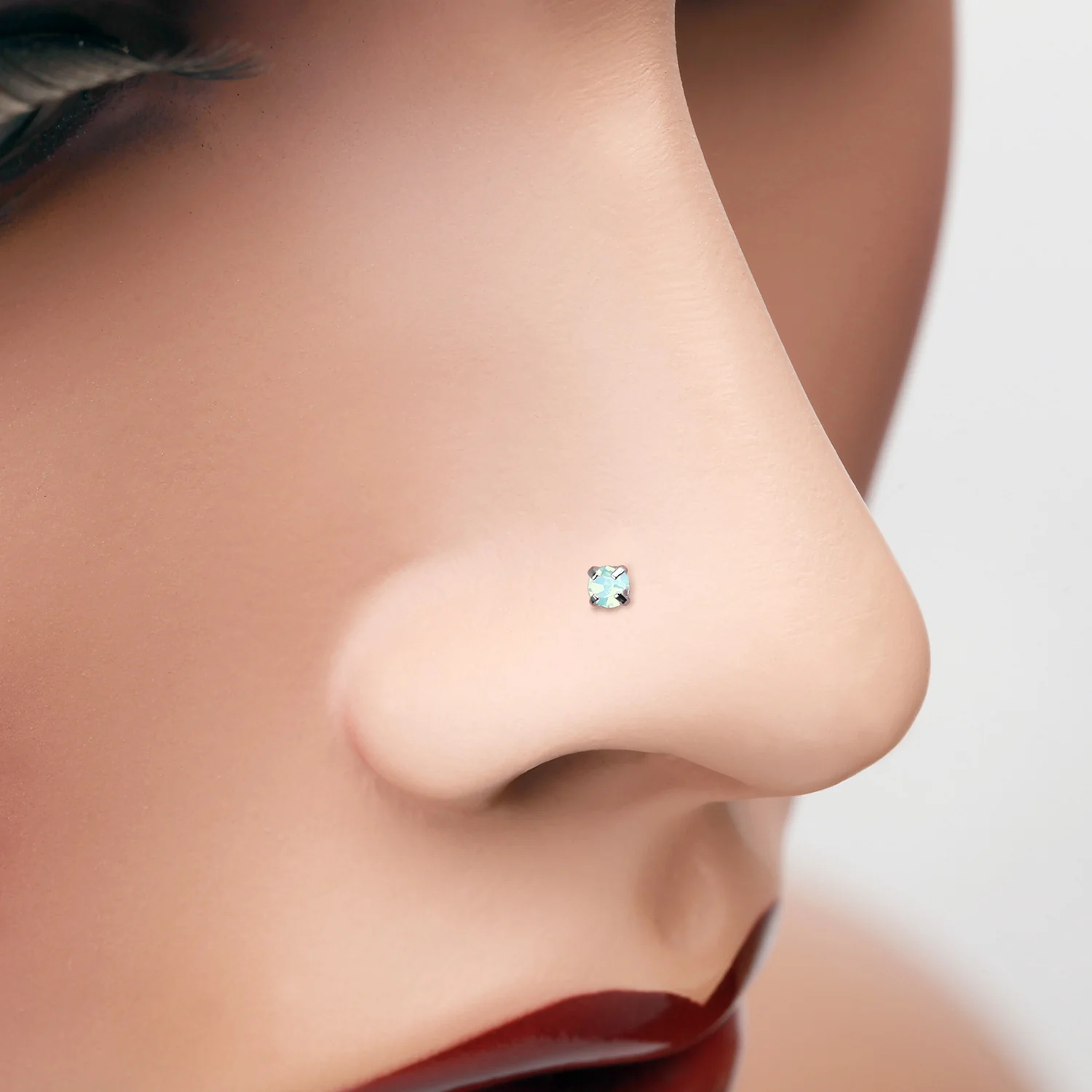 Opalite Sparkle Prong Set Nose Stud Ring - Image 2