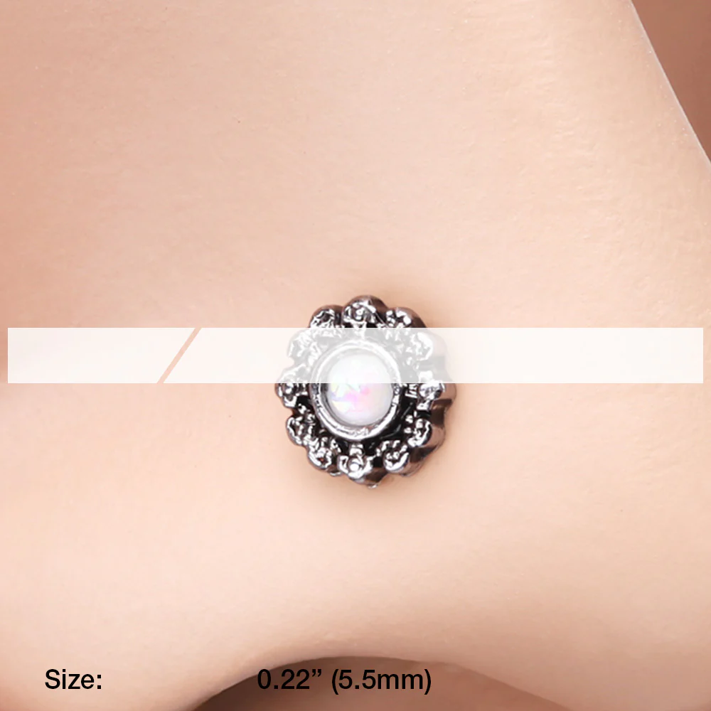 Ornate Filigree Opal Sparkle Nose Stud Ring - Image 3