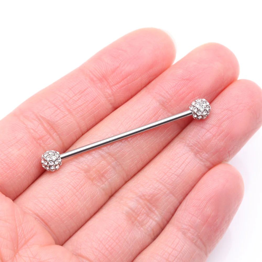 Pave Sparkle Full Dome Industrial Barbell - Image 3