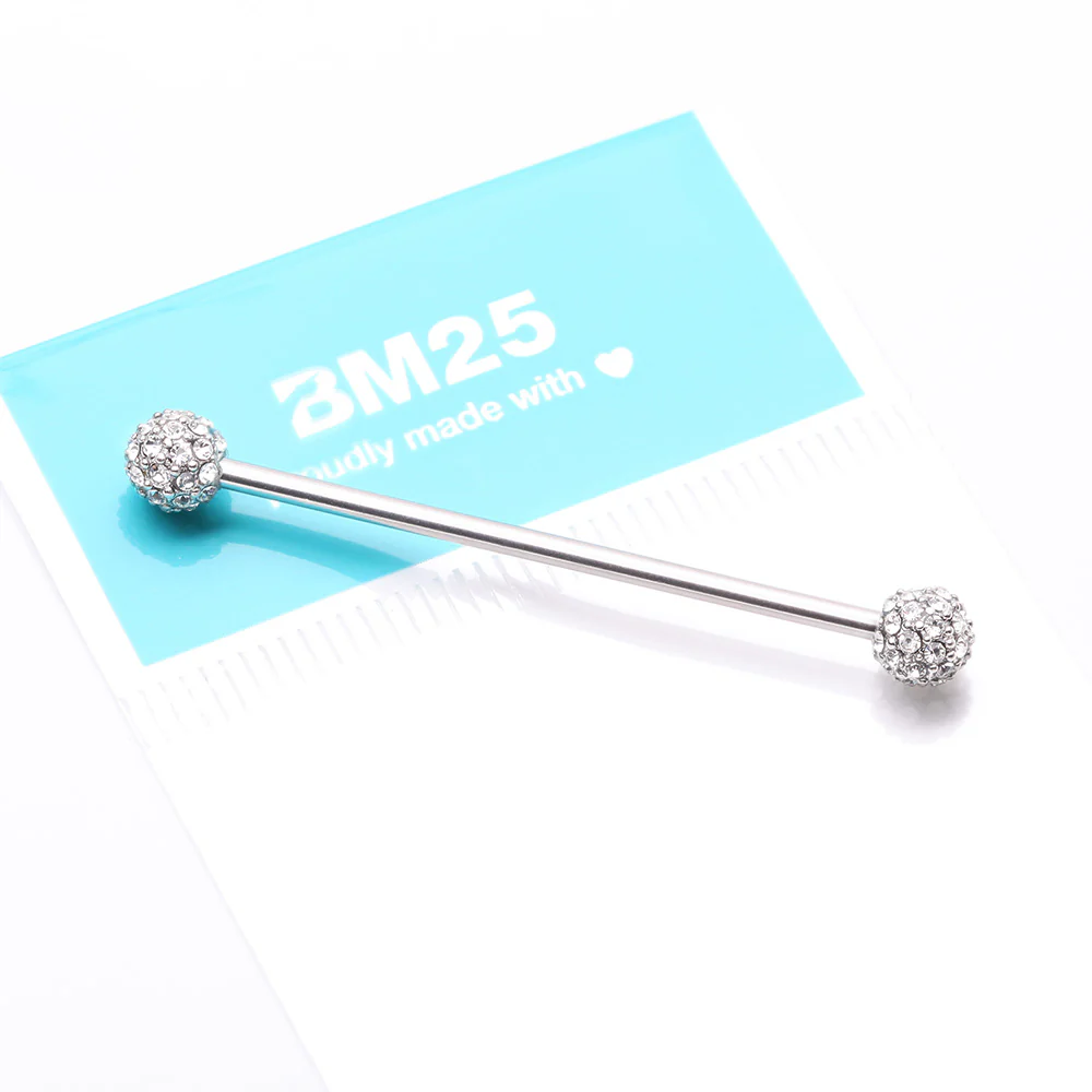 Pave Sparkle Full Dome Industrial Barbell - Image 5