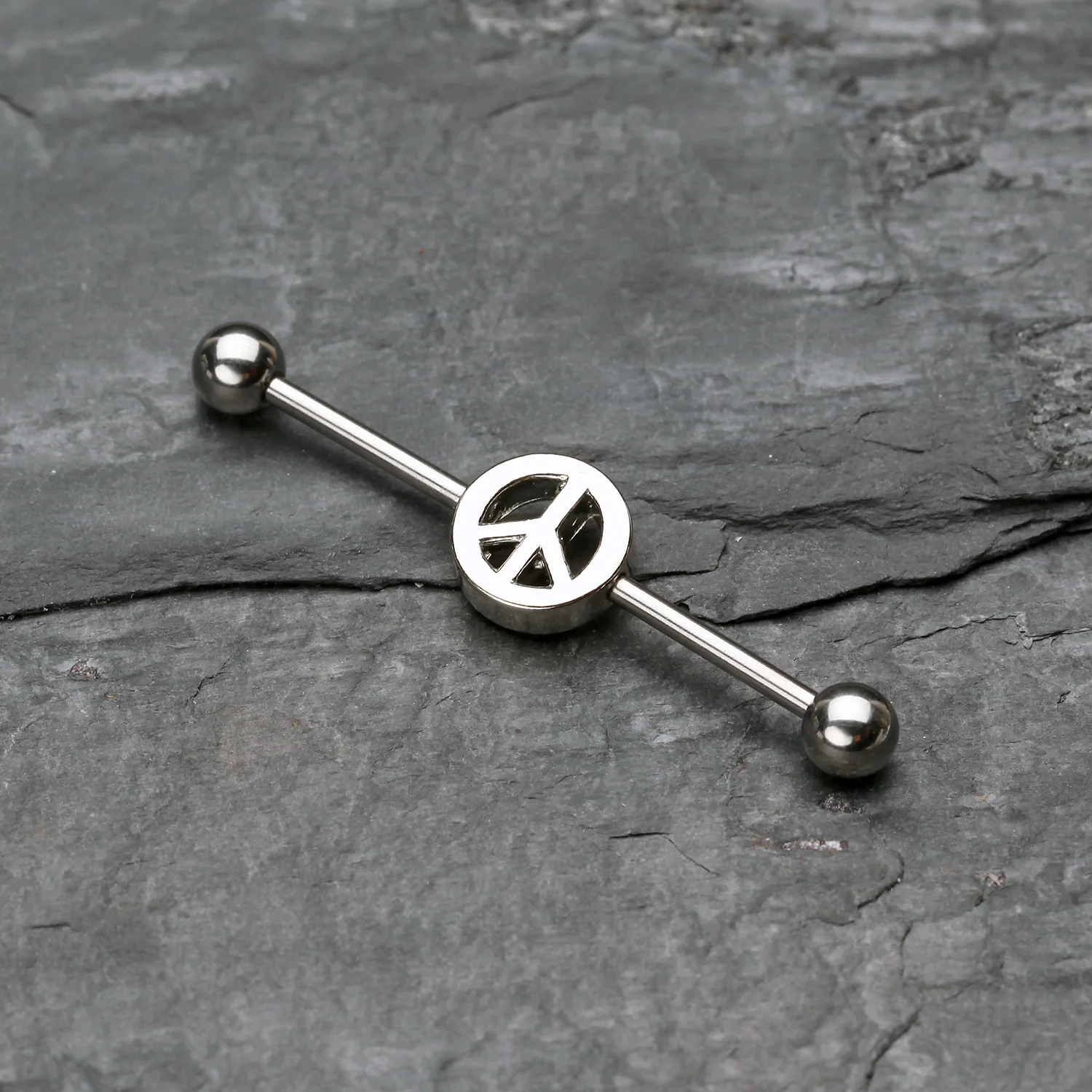 Peace Sign Industrial Barbell - Image 2