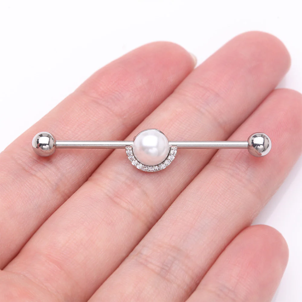 Pearlescent Sparkle Crescent Rim Industrial Barbell - Image 3