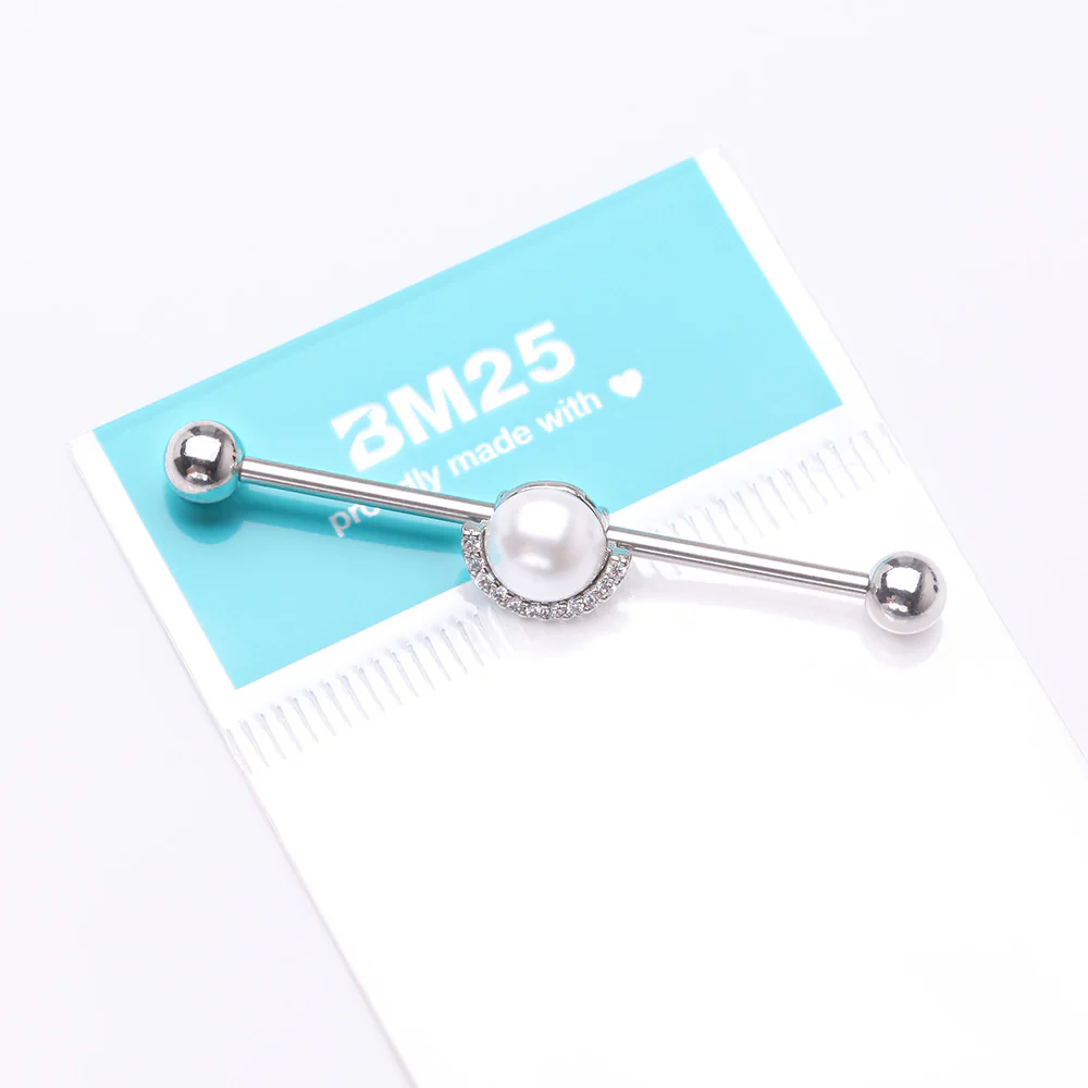 Pearlescent Sparkle Crescent Rim Industrial Barbell - Image 4
