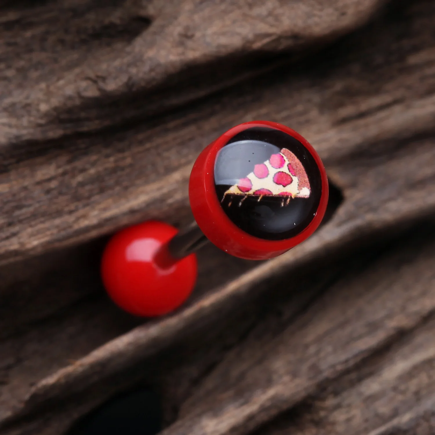 Pepperoni Pizza Icon Top Acrylic Barbell Tongue Ring - Image 2