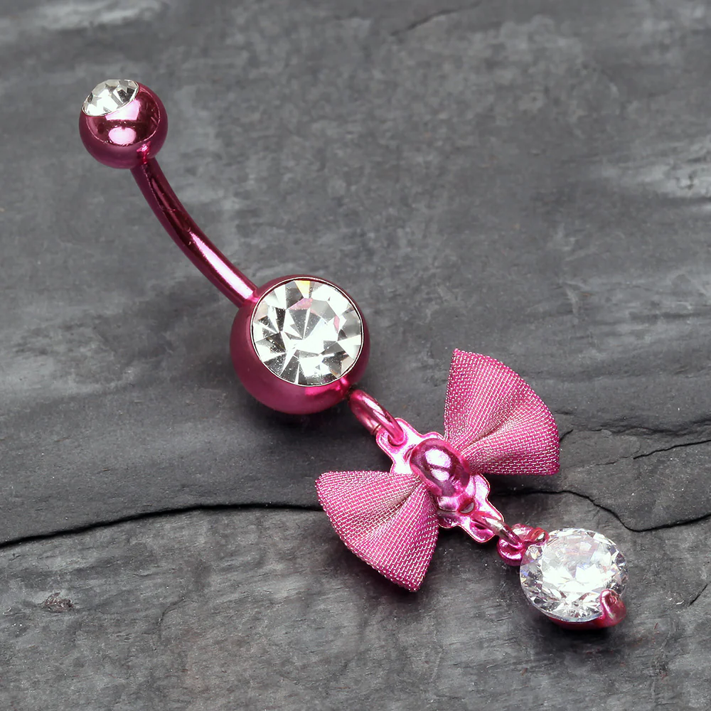 Pink Dainty Bow-Tie Belly Button Ring - Image 3