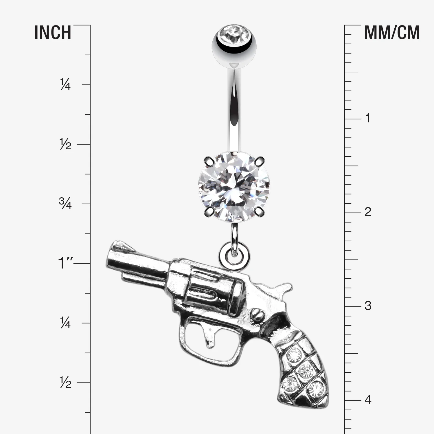 Pistol Gun Sparkle Belly Button Ring - Image 2