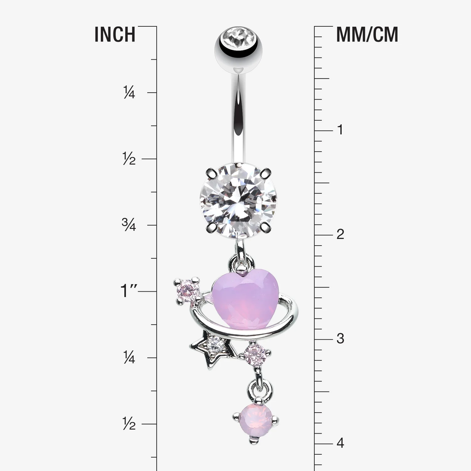 Planet Heart Sparkle Orbital Dangle Belly Button Ring - Image 2