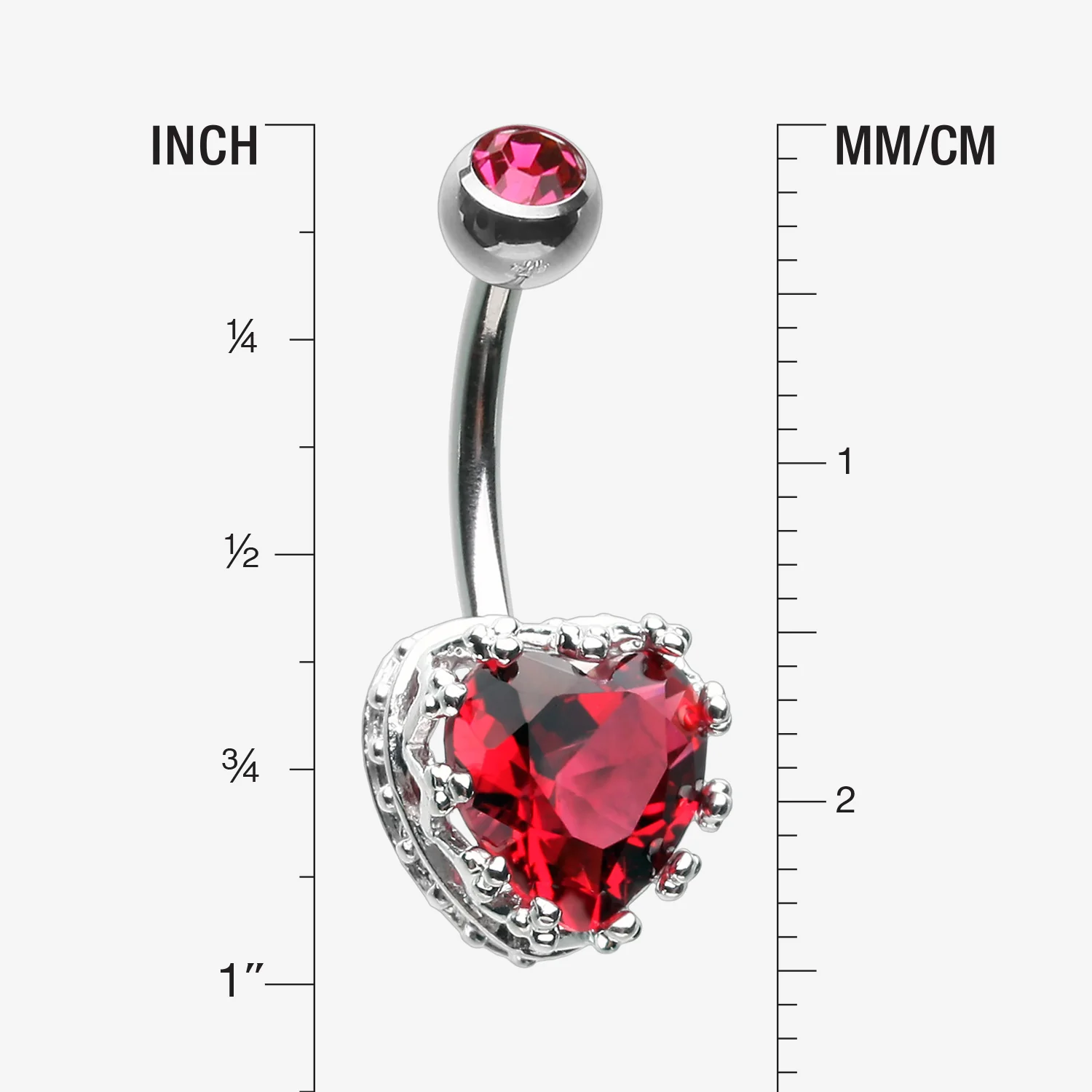 Princess Crown Prong Heart Sparkle Belly Button Ring - Image 2