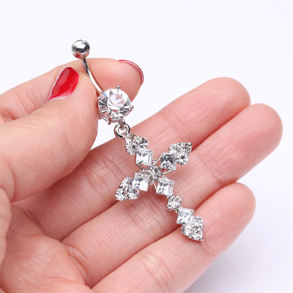 Princess Cut Cross Sparkle Belly Button Ring - Image 4