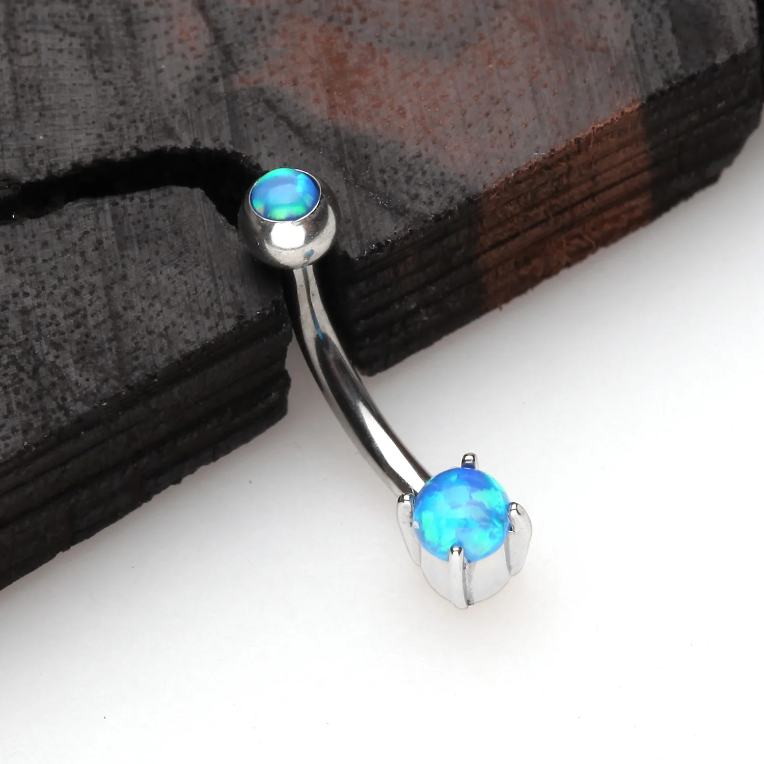 Pristine Fire Opal Sparkles Internally Threaded Curved Barbell - Image 2