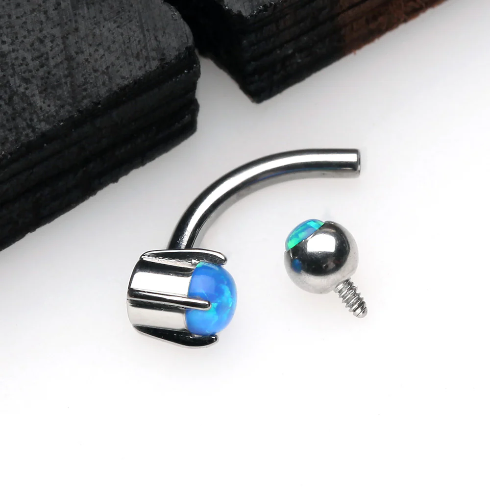 Pristine Fire Opal Sparkles Internally Threaded Curved Barbell - Image 3