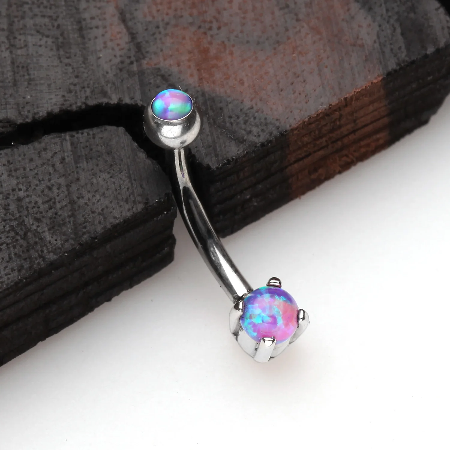 Pristine Fire Opal Sparkles Internally Threaded Curved Barbell - Image 2