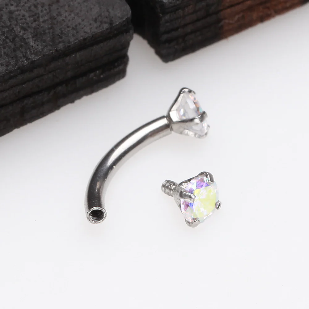 Prong Set Gem Sparkles Internally Threaded Curved Barbell - Image 3