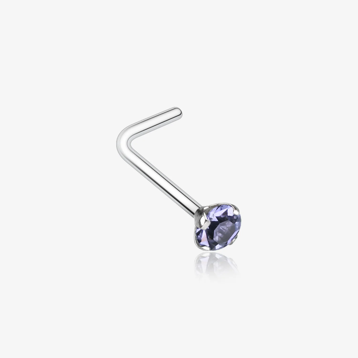 Prong Set Gem Top Steel L-Shaped Nose Ring