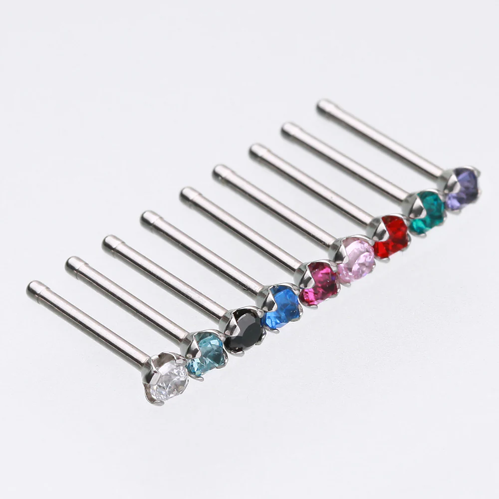 Prong Set Gem Top Steel Nose Stud Ring - Image 3