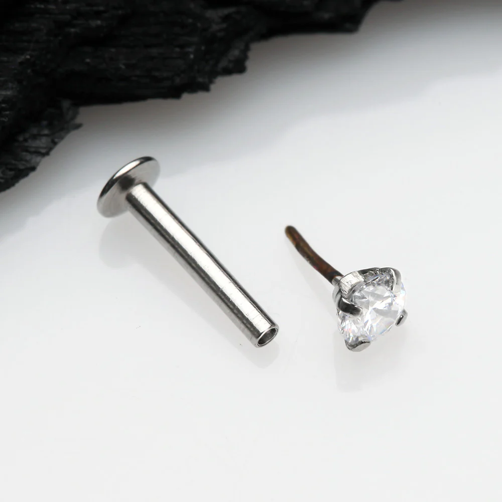 Prong Set Gem Top Threadless Push-In Steel Labret - Image 3