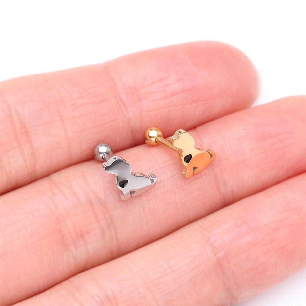 Puppy Dog with Black Heart Accent Cartilage Tragus Barbell Stud - Image 4