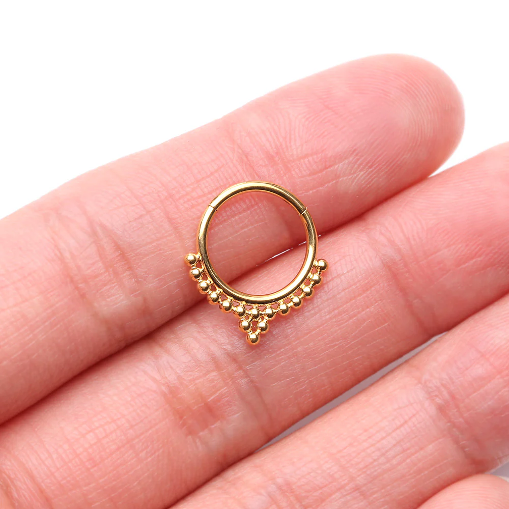 Pure24K Implant Grade Titanium Bali Beaded Seamless Clicker Hoop Ring - Image 3