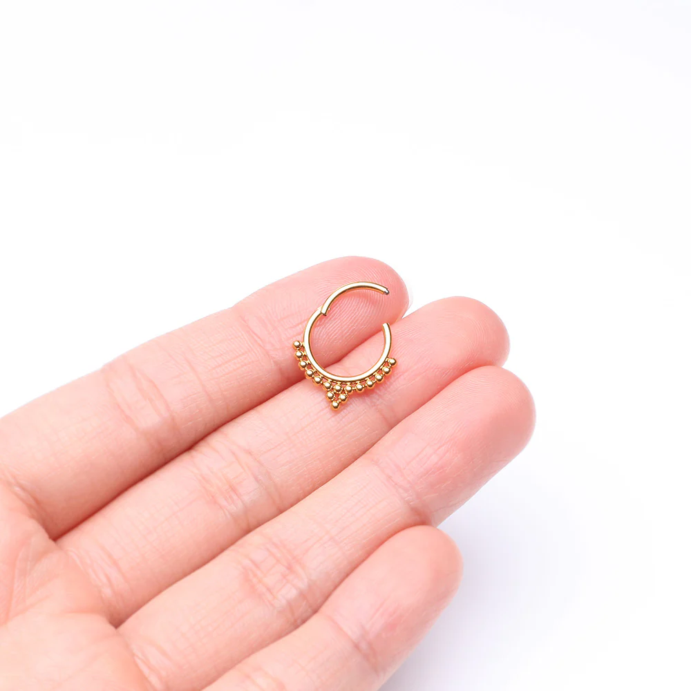 Pure24K Implant Grade Titanium Bali Beaded Seamless Clicker Hoop Ring - Image 4