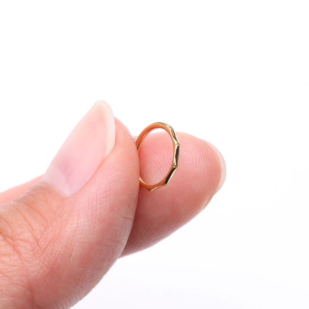 Pure24K Implant Grade Titanium Bamboo Essence Seamless Clicker Hoop Ring - Image 3