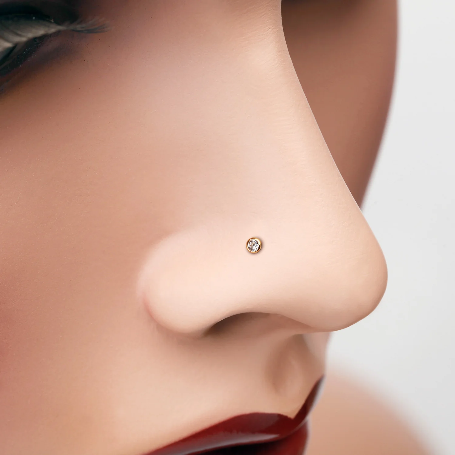 Pure24K Implant Grade Titanium Bezel Set Gem Top L-Shaped Nose Ring - Image 2