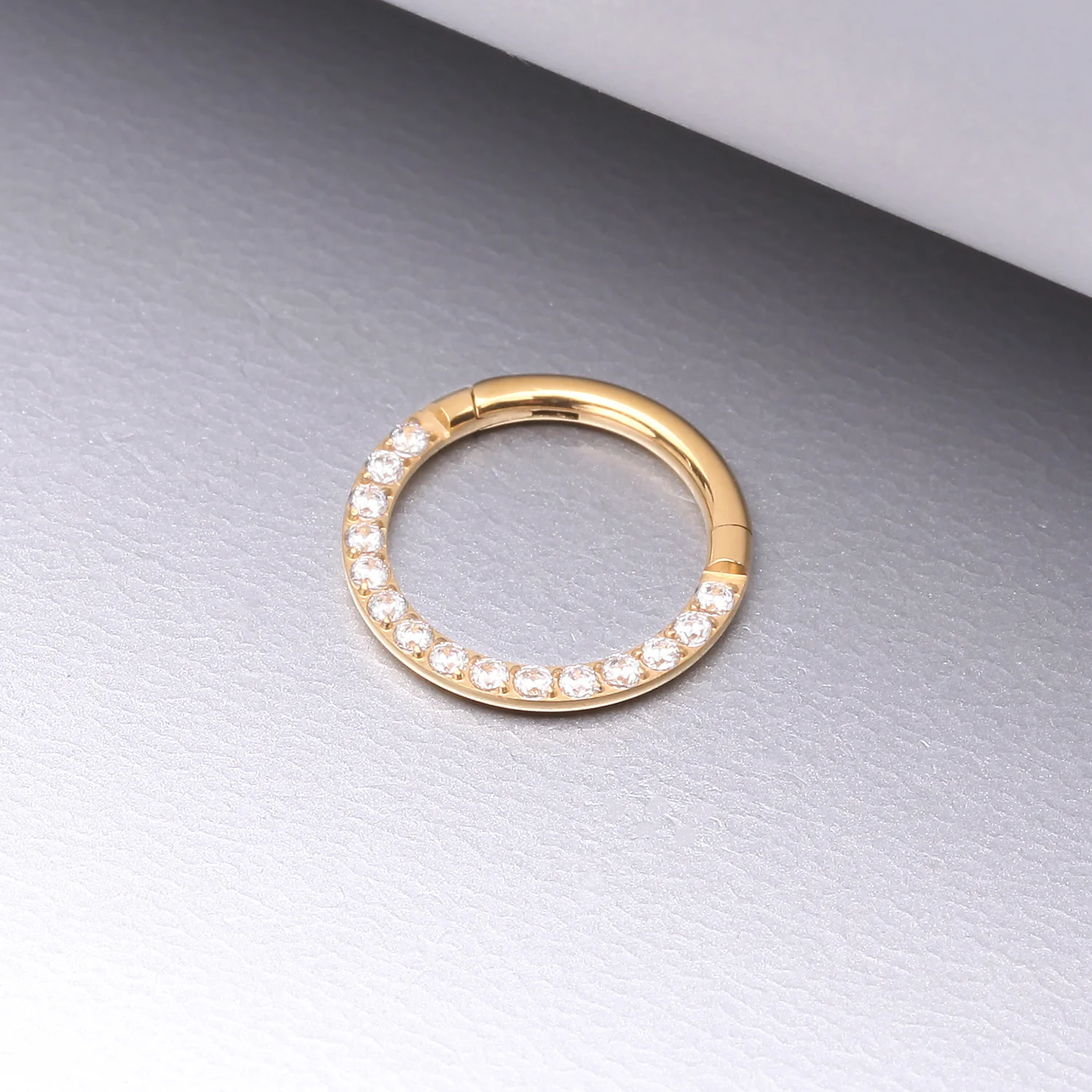 Pure24K Implant Grade Titanium Brilliant Sparkle Front Facing Gems Lined Seamless Clicker Hoop Ring - Image 2