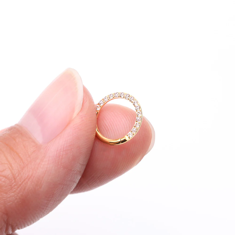 Pure24K Implant Grade Titanium Brilliant Sparkle Front Facing Gems Lined Seamless Clicker Hoop Ring - Image 3